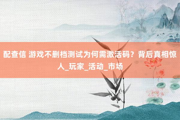 配查信 游戏不删档测试为何需激活码？背后真相惊人_玩家_活动_市场