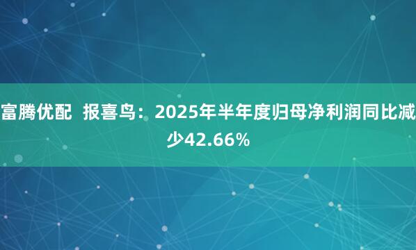 富腾优配  报喜鸟：2025年半年度归母净利润同比减少42.66%