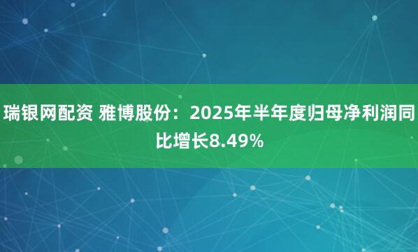 瑞银网配资 雅博股份：2025年半年度归母净利润同比增长8.49%