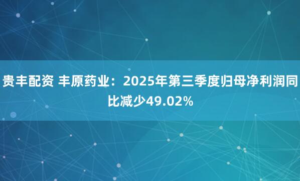 贵丰配资 丰原药业：2025年第三季度归母净利润同比减少49.02%
