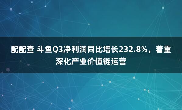 配配查 斗鱼Q3净利润同比增长232.8%,着重深化产业价值链运营